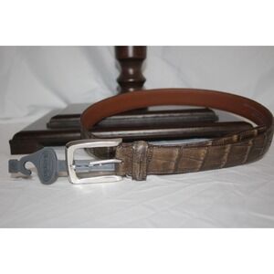 BRIGHTON Men's 34 Brown Croc Embossed Leather Belt Silver Buckle USA Made 40"